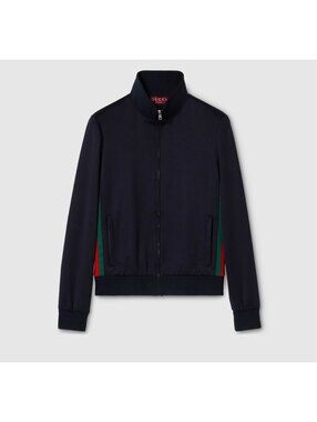 Gucci Black Track Jacket with Signature Red and Green Strips